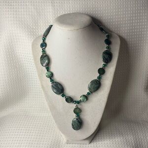 Handcrafted Teal Serpentine and Teal Shell Necklace